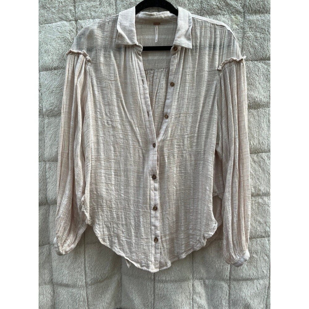 Free People Cream Gauze Button-Down Shirt
